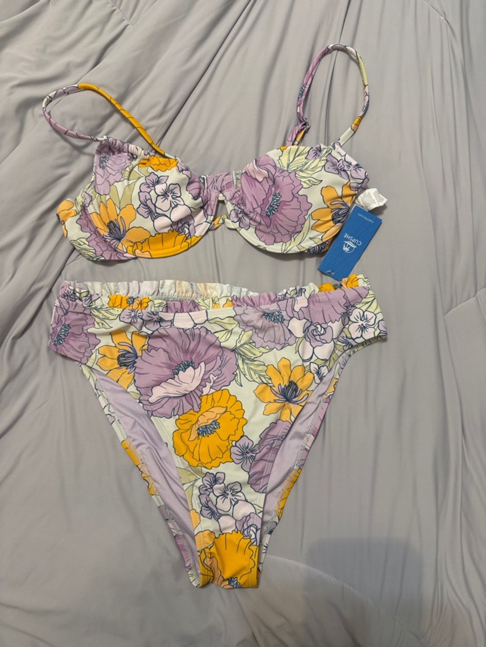 Cupshe Yellow & Lavender Floral Two-Piece Bikini